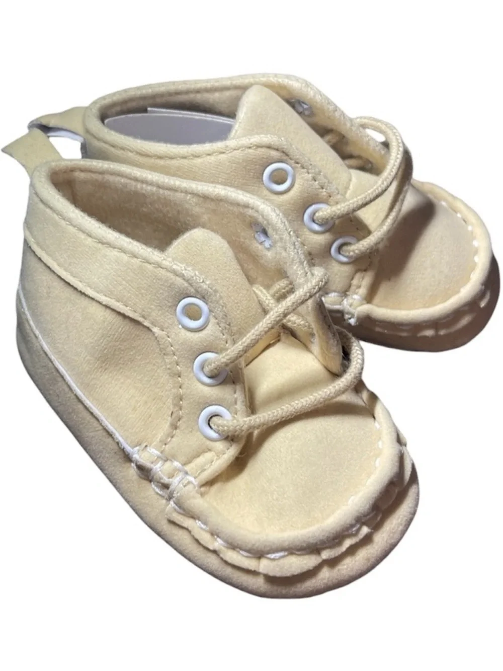 Beige Canvas Baby Shoes - Soft Lace-Up Crib Sneakers